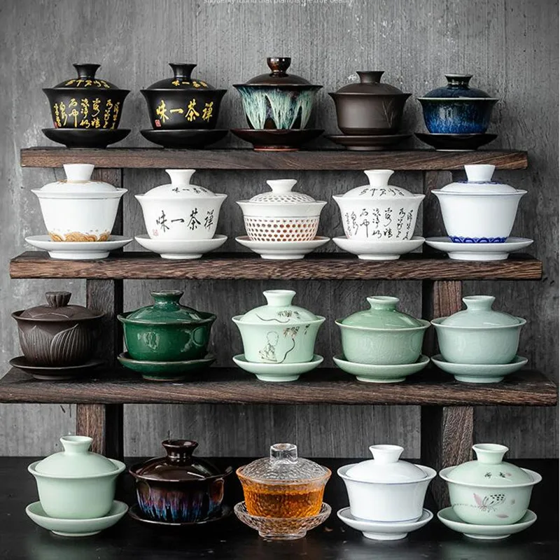 

Китайский белый фарфор Gaiwan, Большая Керамическая Сине-белая чаша с крышкой, одинарная чайная чашка, чайный сервиз, чайный сервиз для влюблен...