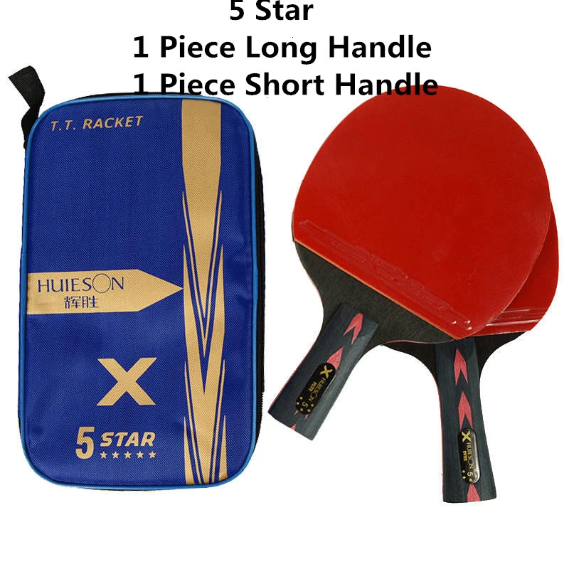 5Star 1 Long 1 Short Huieson, 5 звезд, ракетка для настольного тенниса, короткая, длинная ручка, углеродное лезвие, резина, двойное лицо, прыщи-в пинг ракетки для понга с чехлом - Цвет: 5Star 1 Long 1 Short
