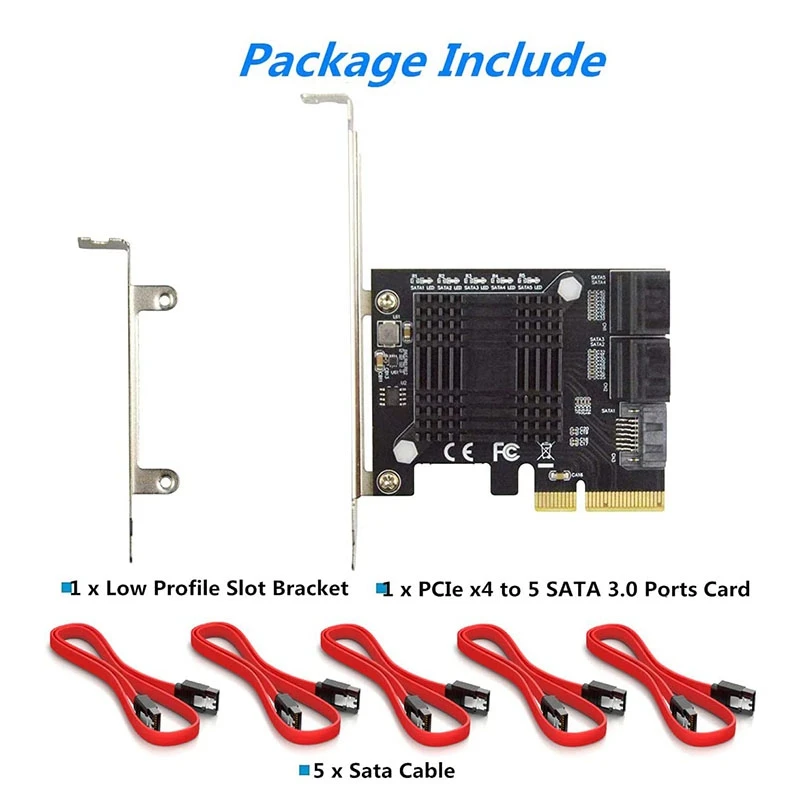Плата расширения для контроллера PCIE-5 портов SATA III 6 Гбит/с адаптер шасси