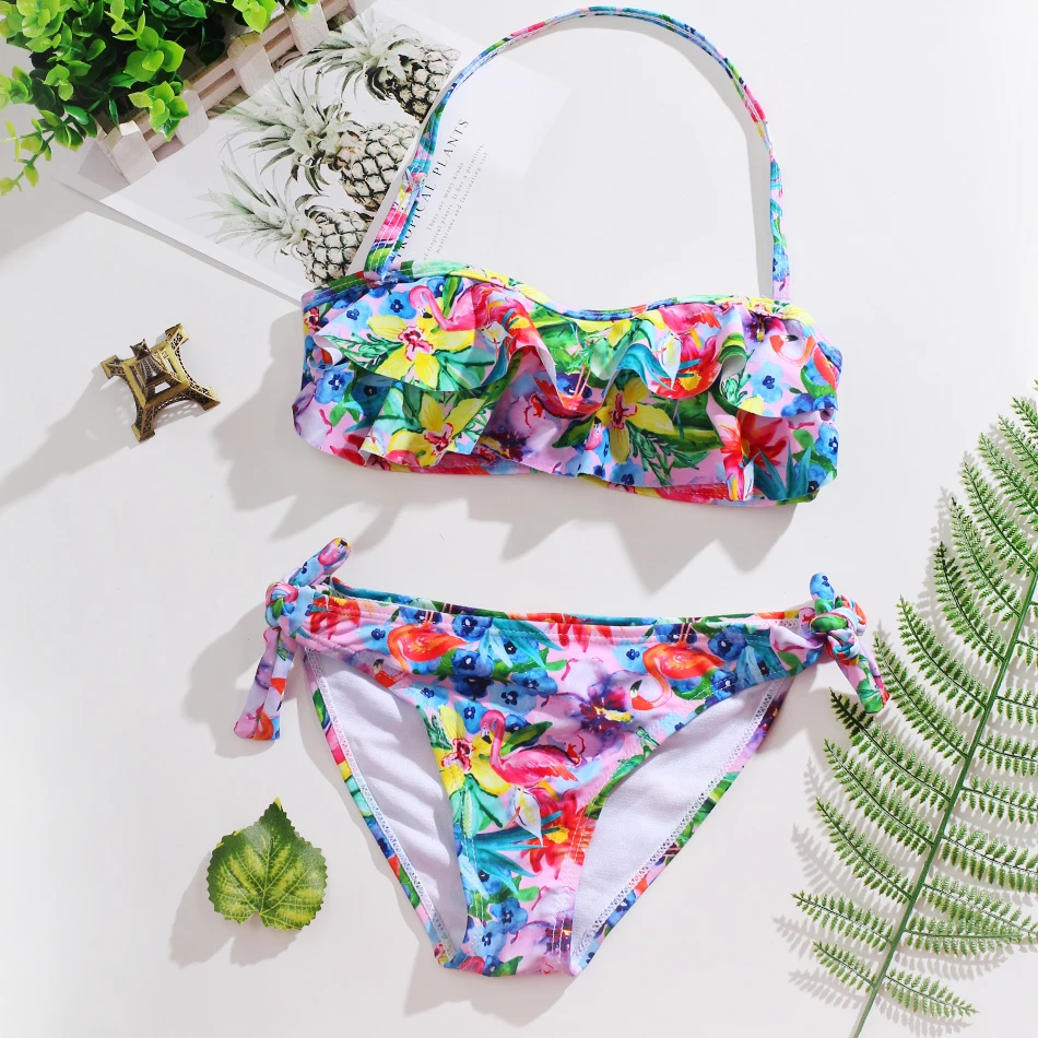 2021 купальный костюм для девочек из двух частей горячее тиснение Детские