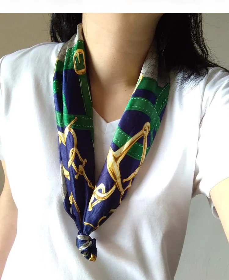 

K-M-S Classic Chain 70 square scarf wild hair ribbon floating tie scarf silk silk gold satin 70*70cm/20g