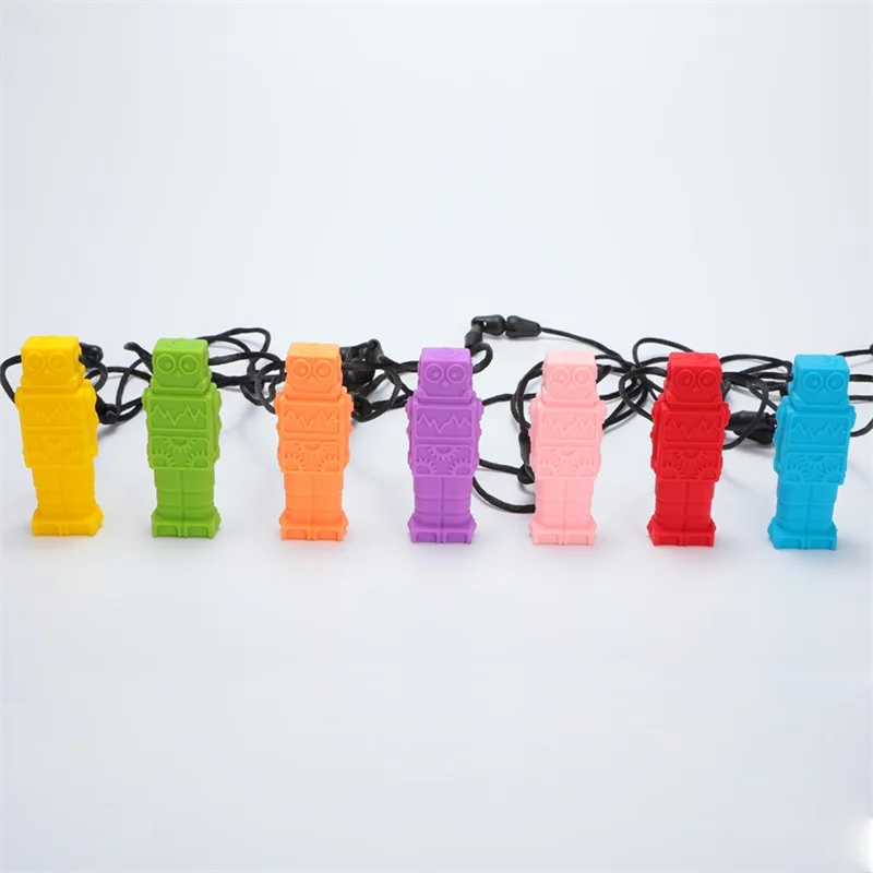 2pcs/set Baby Teether pendant Pencil Topper Robot Chew Necklace Food Grade Silicone Sensory Chewing Figurine Toy Kid Autism ADHD | Мать и