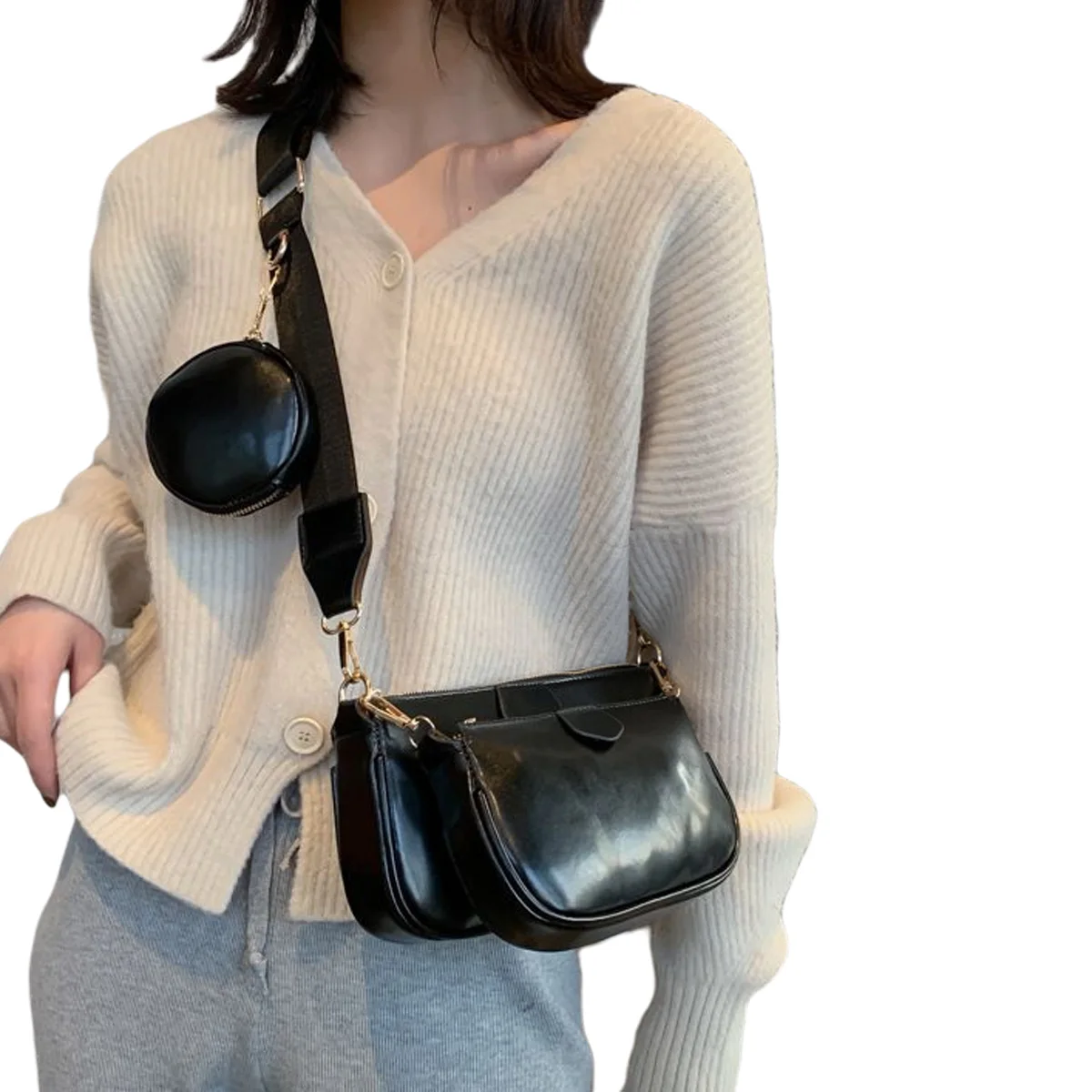 3 шт. женские сумки через плечо одноцветные многофункциональные сумка на для