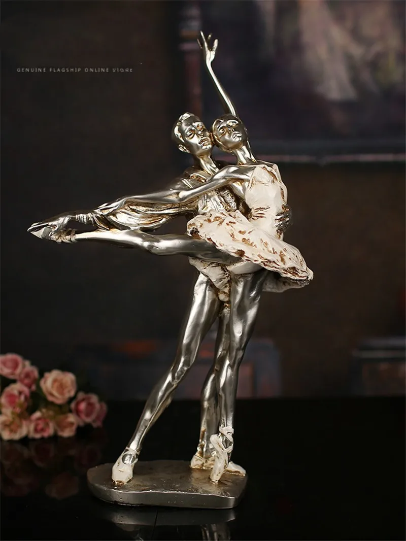 

[HHT] Resin Crafts Dancing Girl Sculpture Home Decorations Living Room TV Cabinet Ornaments Ballet Couple Statue Wedding Gift