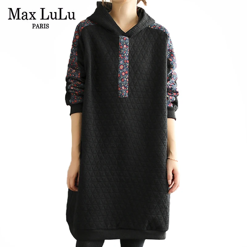 

Женские свободные платья Max LuLu с винтажным принтом, зимние платья 2021 в британском стиле с капюшоном и цветочным принтом, повседневные Элеган...