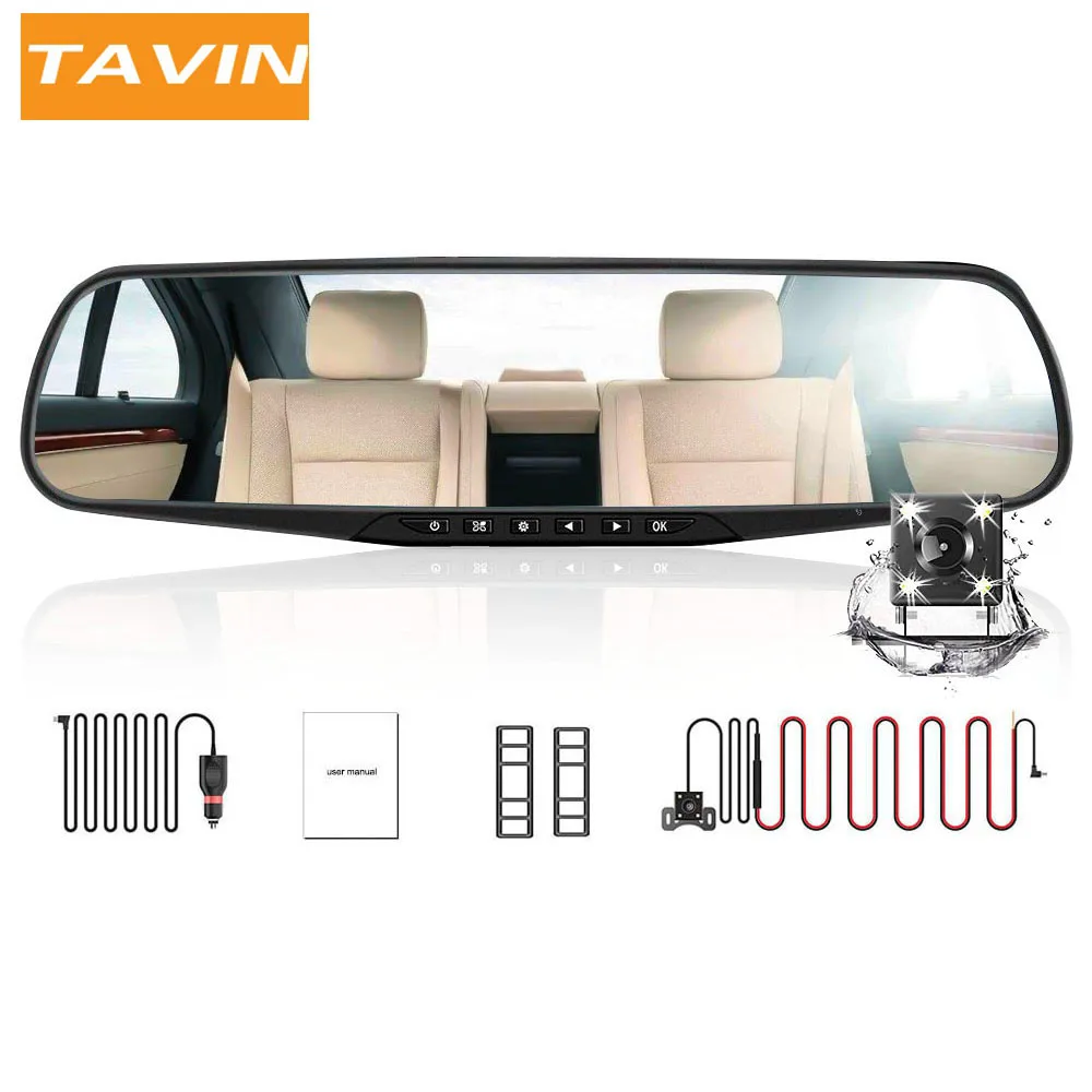 TAVIN Видеорегистраторы для автомобилей Двойной объектив Dash Cam Камера Full HD 1080P 4 3