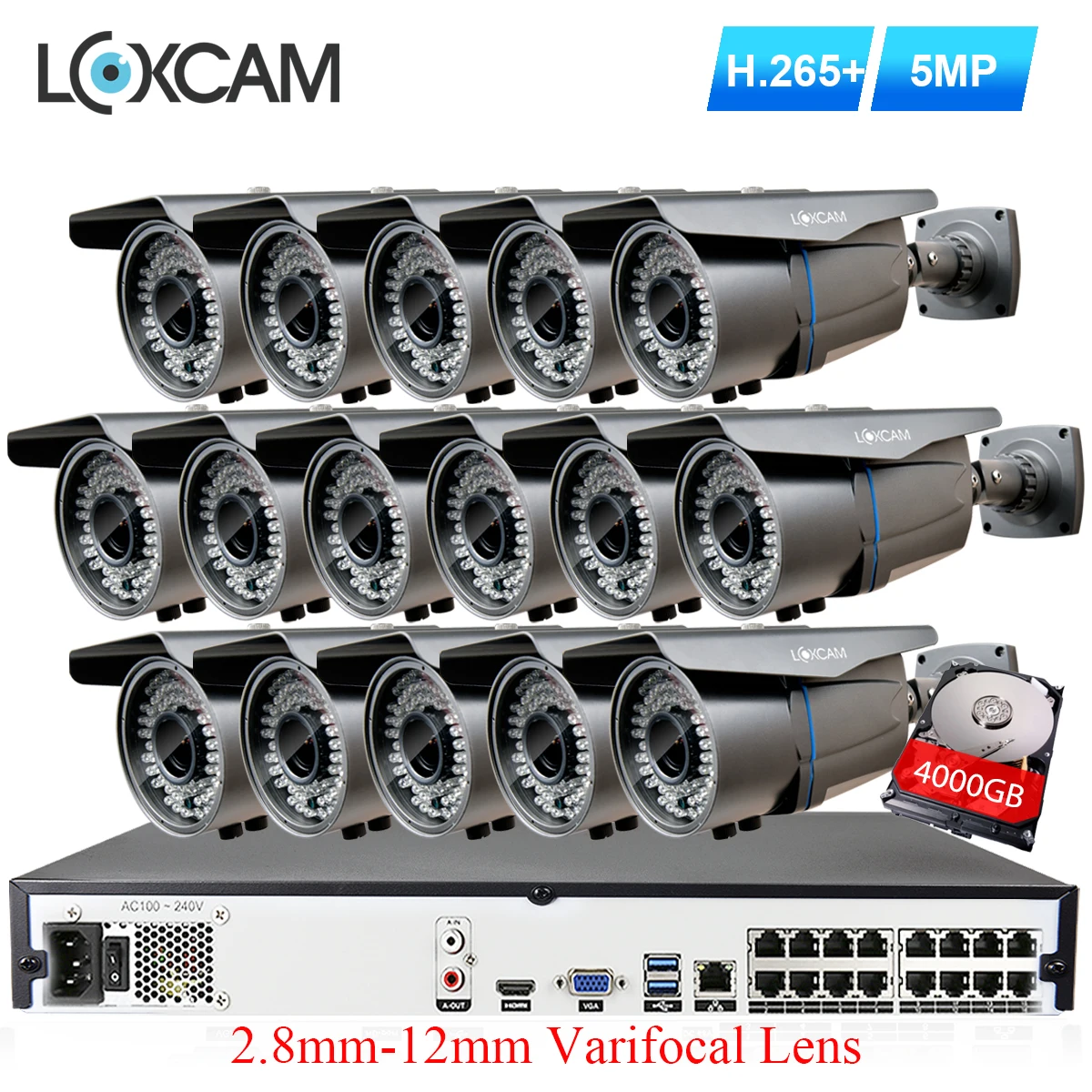 Система видеонаблюдения LOXCAM наружная Водонепроницаемая ИК IP камера 16 каналов H.265