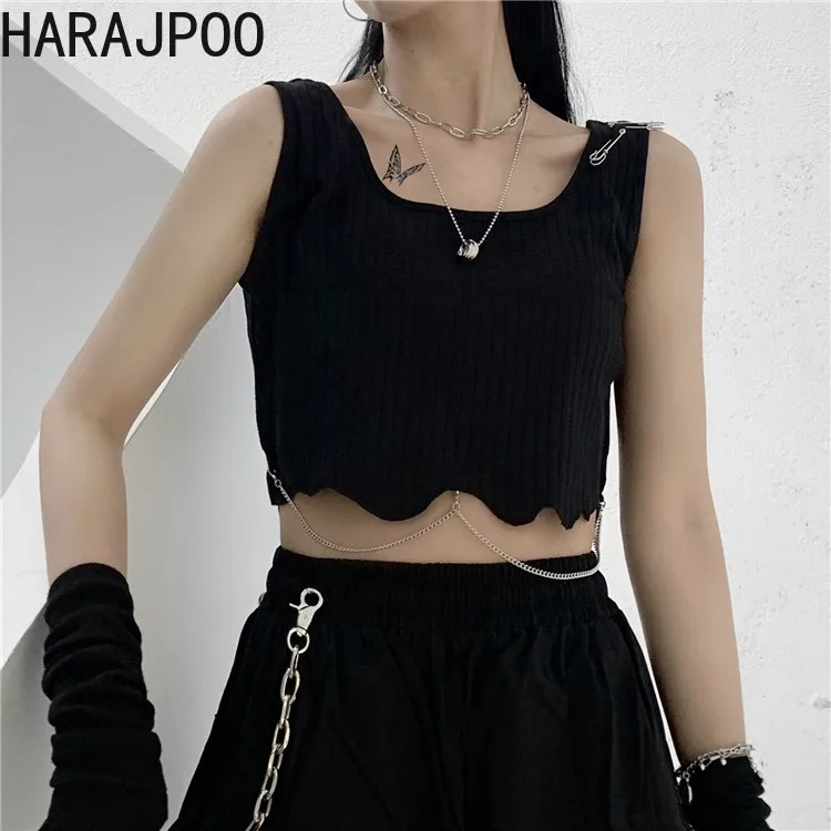 

Женский жилет Harajpoo, коллекция Лето 2021, корейский стиль Instagram, женский сексуальный короткий однотонный жилет в стиле Хина с квадратным воротн...