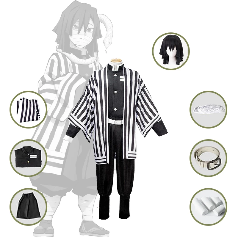 

Костюм-кимоно Iguro Obanai Kimetsu no Yaiba Agatsuma Zenitsu из аниме «рассекающий демонов», костюм для косплея, Униформа, парик на Хэллоуин
