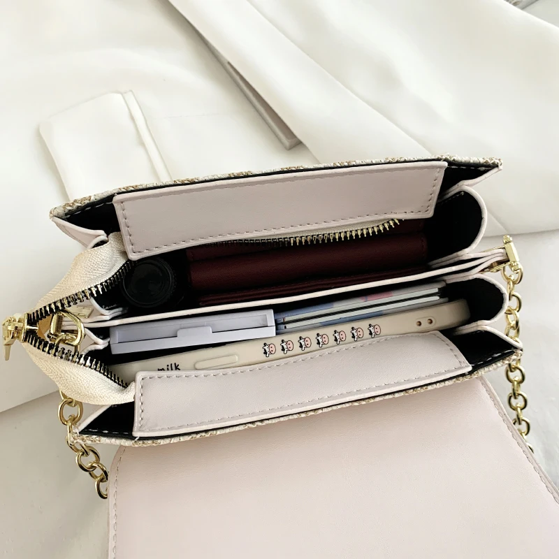 

Summer Yellow Shoulder Bags for Women 2021 Small Square Handbags Simple Chain Crossbody Bag Ladies Panelled Linen Messenger Bag