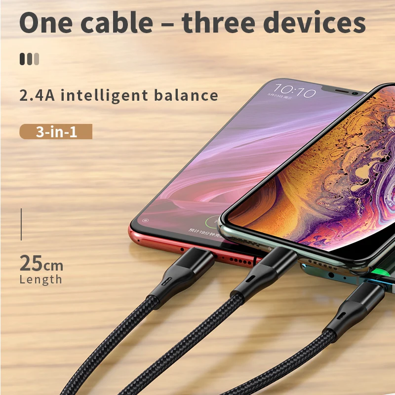 HOCO 3 в 1 USB кабель для iPhone 11 Pro X XS max XR Быстрый зарядный Micro Type C Samsung Galaxy S10 S9|Кабели