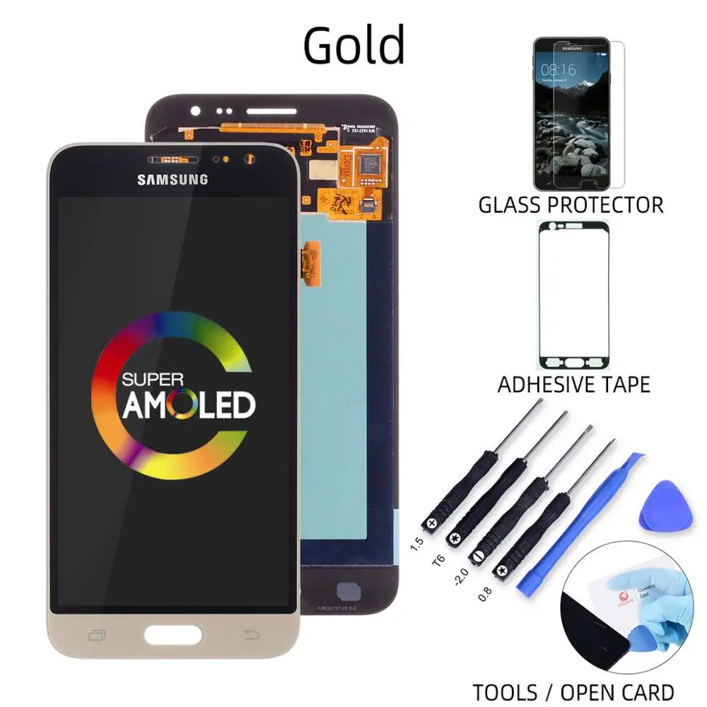 AMOLED Gold AMOLED Дисплей для SAMSUNG J3 J320 LCD в сборе с тачскрином 5.0'' черный белый золотой - Цвет: AMOLED Gold