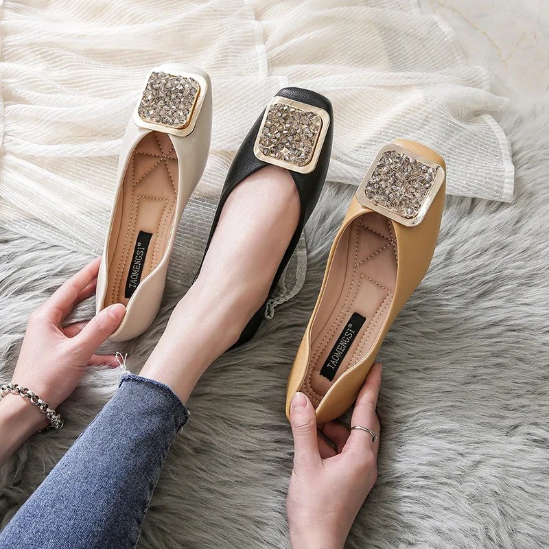 

Roman Style Shallow Mouth Women's Single Shoes Metal Decoration Party Casual Female Shoes Spring Autumn Square Toe Ladies Flats