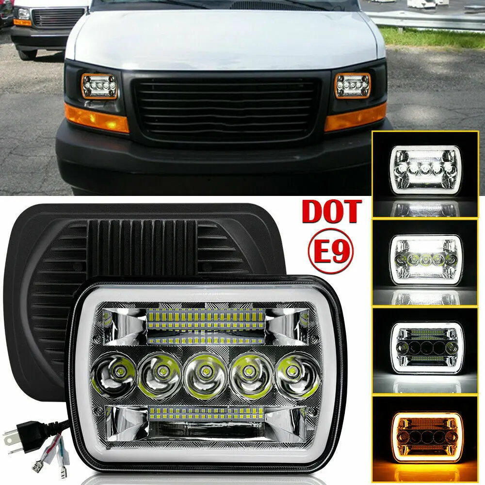 

7x6" 5X7 inch 200W LED Headlight Hi-Lo Halo DRL For Chevy Express Cargo Van 1500 2500 3500