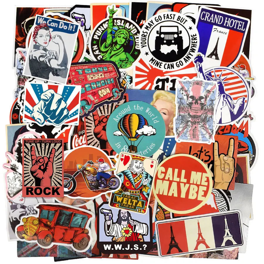 

50PCS Vintage Stickers Classic Retro Style Cool Waterproof Sticker Moto Helmet Laptop Scrapbook Suitcase Car Stickers and Decals