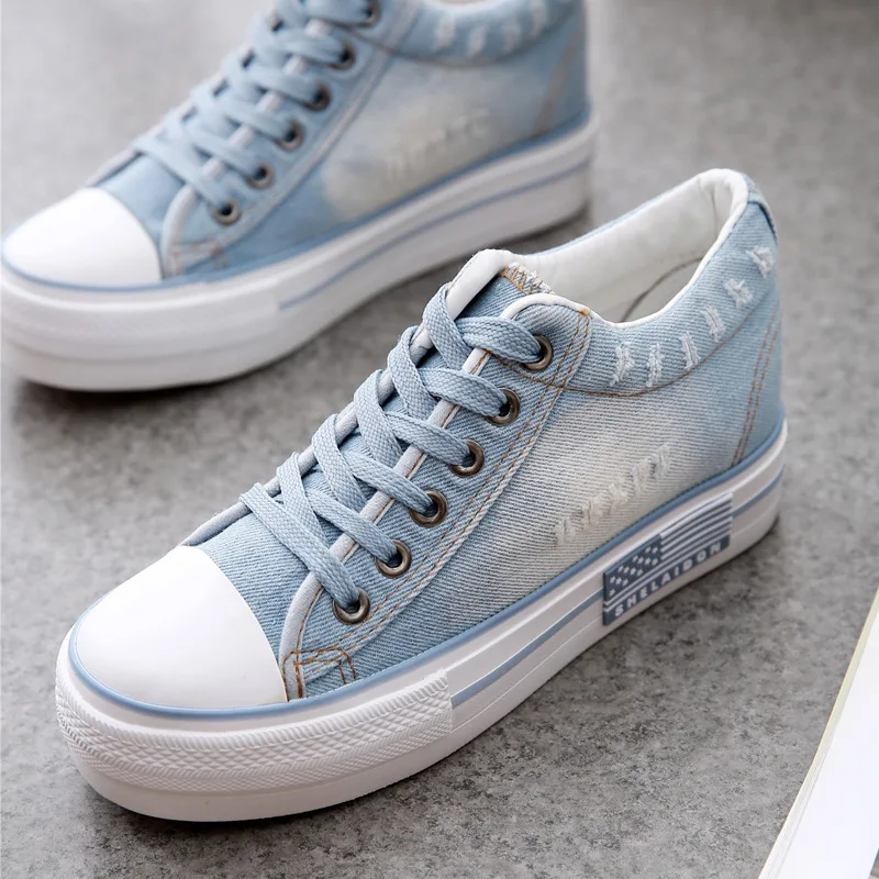 

SWYIVY Canvas Shoes Women Sneakers Platform Solid Fashion Ladies Shoe 2020 Spring Wedges Shoes For Women Chunky Sneakers Woman