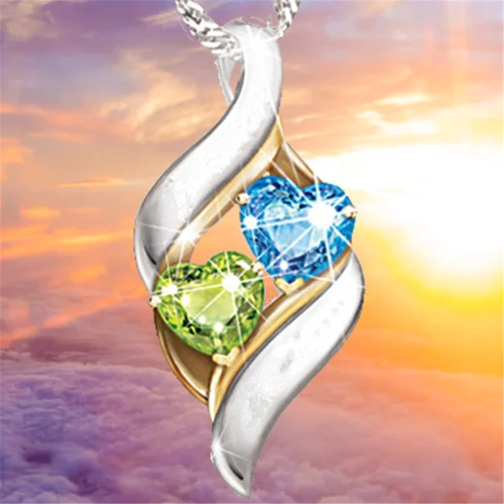 

Fashion Trend Double Heart Necklace Romantic Charm Pendant Women's Holiday Gift Jewelry Wholesale