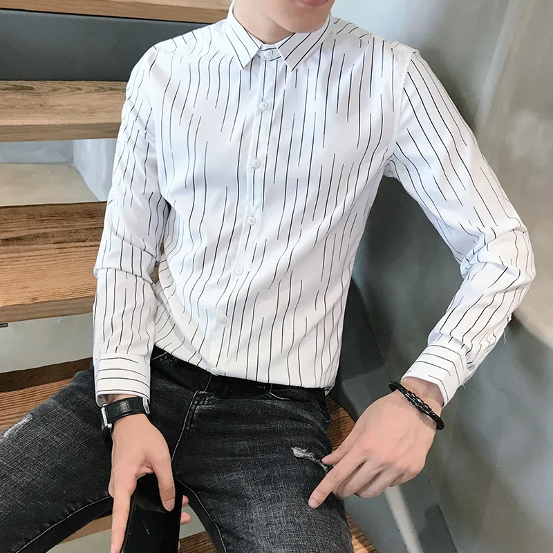 Осенняя Новинка рубашка в Вертикальную Полоску мужская с длинным рукавом