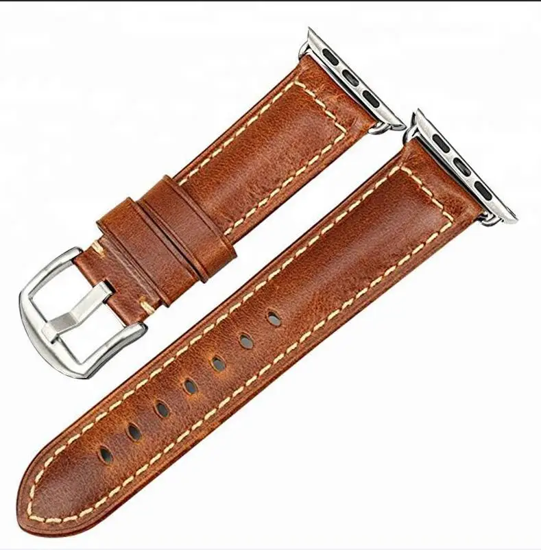 brown with silver Коровья кожа, воск, натуральная кожа, ремешок для часов Apple watch, 42 мм, 38 мм, серия 4-1, iwatch 4, 44 мм, 40 мм, Ремешки для наручных часов, браслет для часов - Цвет ремешка: brown with silver
