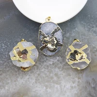 natural geode agates slab pendant druzy quartz slice inlay stones golden edge necklace for diy jewelry making accessories 1pcs