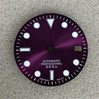 sun pattern single calendar 29mm watch dial with s logo purple dial for nh35anh36 movement with green luminous