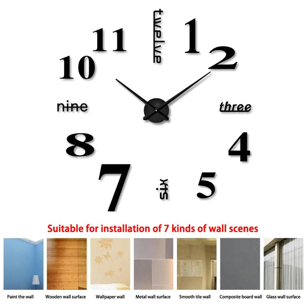 Настенные часы Наклейка 3D акриловые безрамные классические сделай сам с