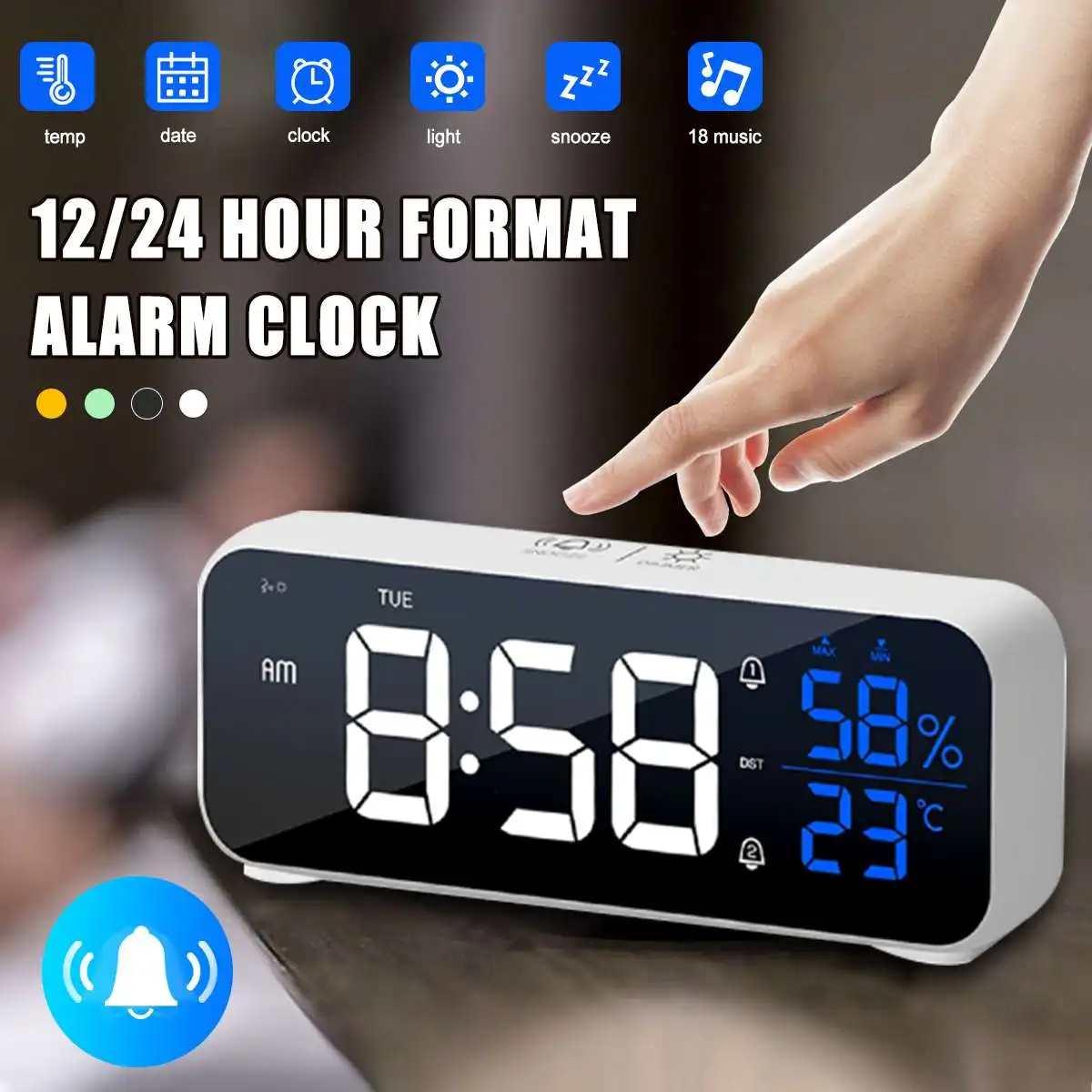 

Night Lights LED Mirror Digital Alarm Clock Thermometer Clocks Lamp Rectangle Multi-function Table USB Wireless Mirror Clocks