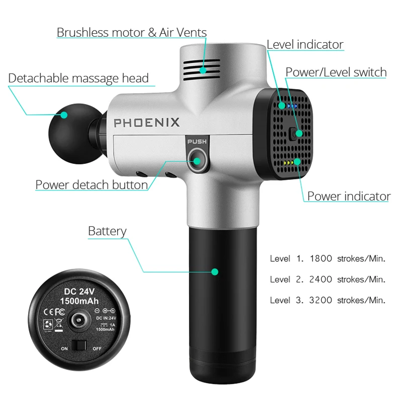 Phoenix A2 массажный пистолет с высоким вибрирующим устройством для массажа тела, пистолет для глубокого массажа мышц, терапевтическая, для мышц, расслабляющее устройство, облегчение боли