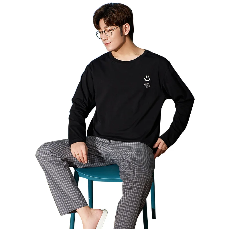 

Plus Size Loose Home Men's Clothing Pajamas With Pants 2Pcs/Set New Casual Striped Cartoon Pajamas For Men Pure Cotton Sleepwear