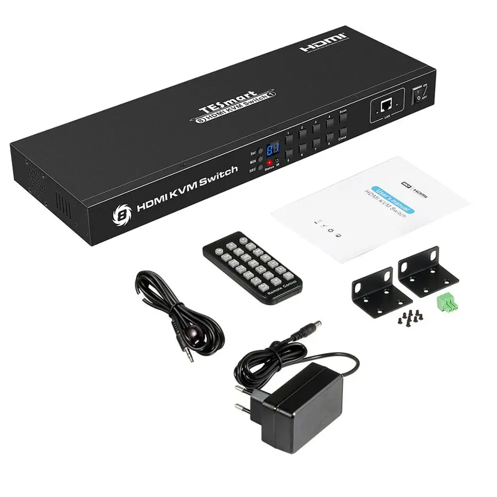 Tesla smart KVM USB HDMI переключатель 8 портов KVM HDMI коммутатор KVM переключатель HDMI Поддержка 3840*2160/4 K 2 шт стойки уши стандарт 1U