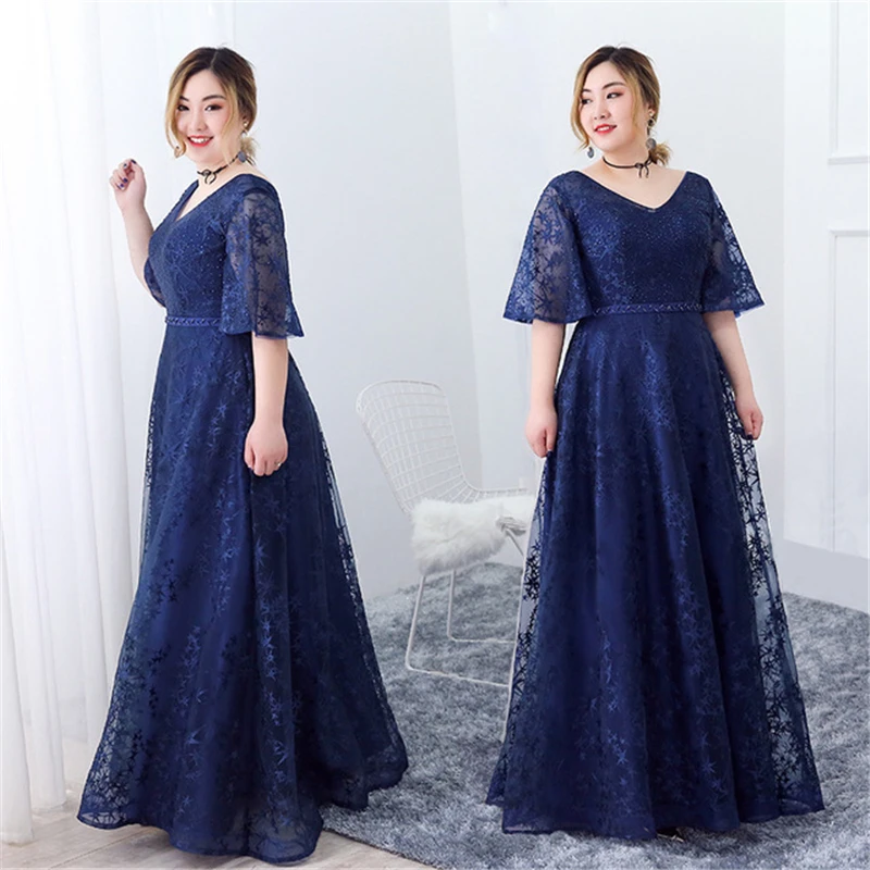 

Oversized evening dress female fat mm slim A-line long banquet stage host costume wedding dress princess vestido estilo chino