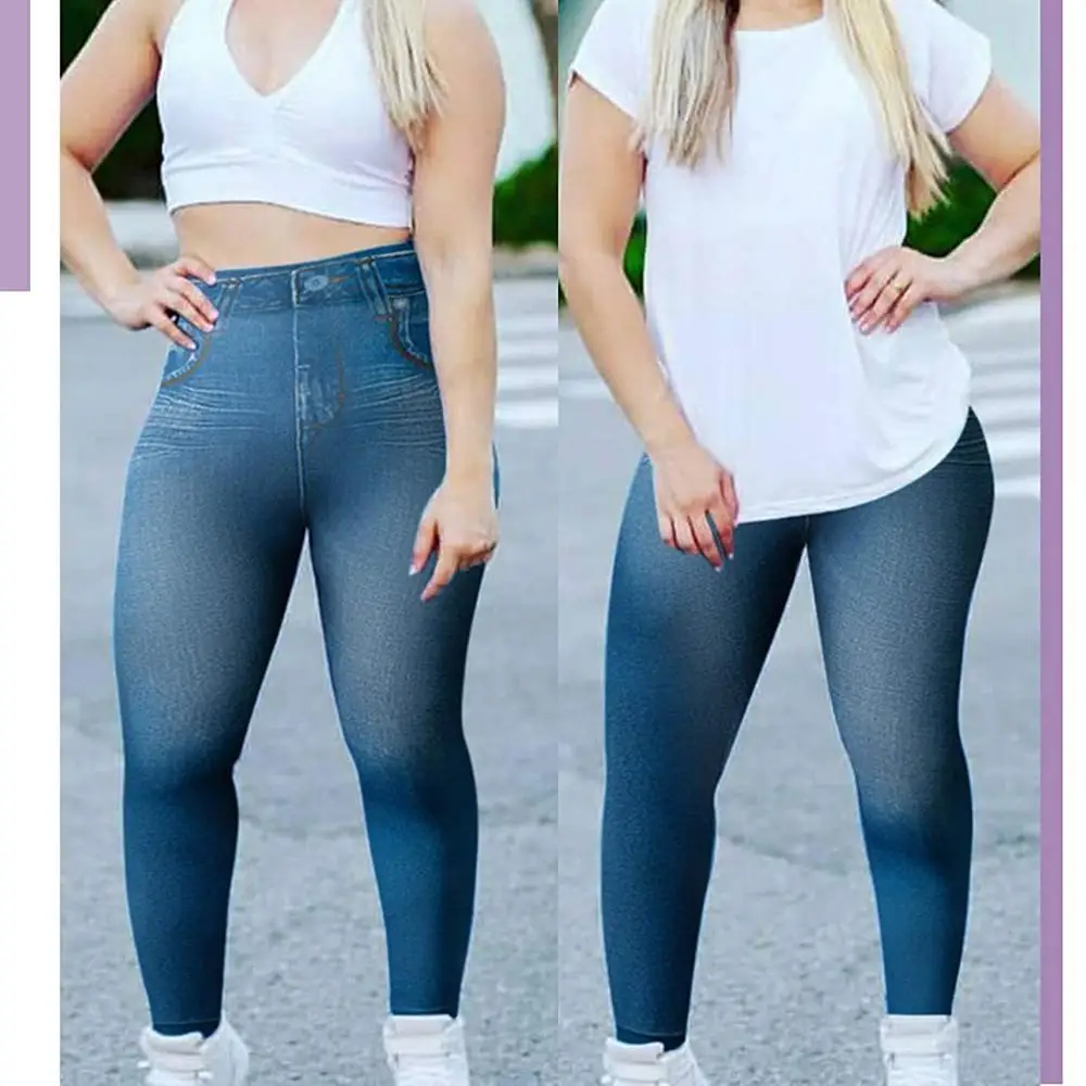 Леггинсы из искусственной джинсовой ткани с карманами высокой талией флисовой