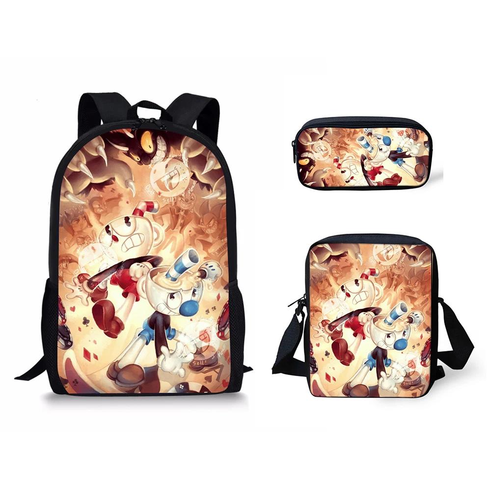 HaoYun Cuphead Mugman School Bags For Teenagers Boys Girls Cartoon Game Backpack Mochila Student Book Bag Set 3PCs School Bag