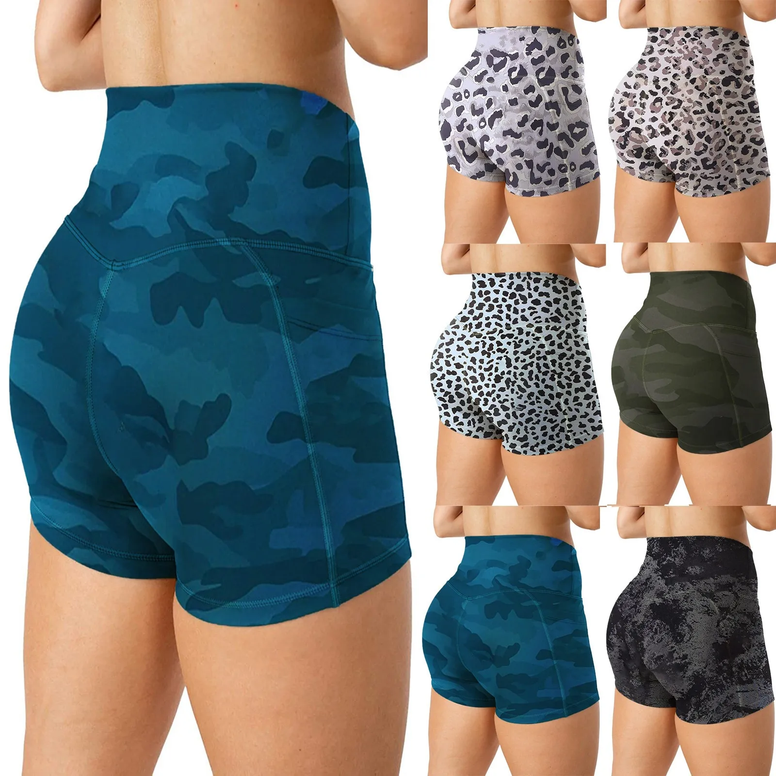 Шорты женские с высокой талией и принтом тренировочные шорты для йоги