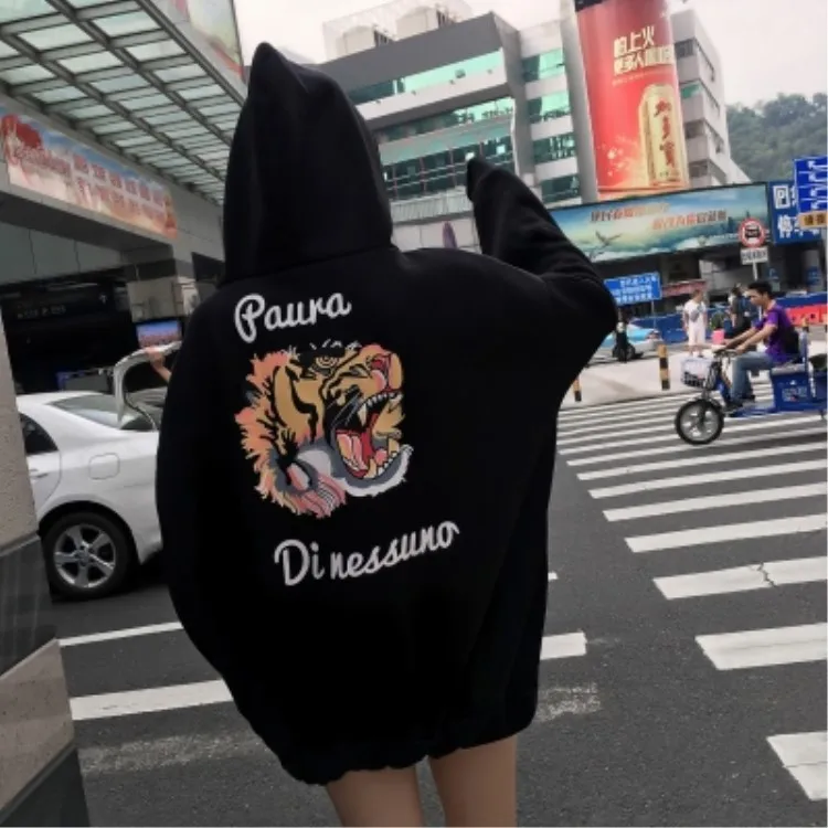 XAW19B Осенние женские толстовки пуловер B толстовки Harajuku унисекс толстовки Femmes джемпер женский Вышивка Тигр печати mujer с капюшоном - Цвет: XAW19B