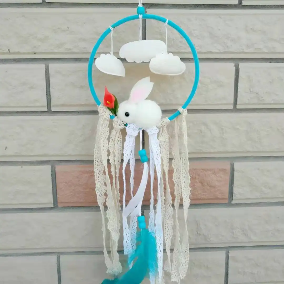 

Decor Boho Dream Catcher With Lamp Pendant Diy Material Package Rabbit Bohemian Wind Chimes Baby Home Decoration Wall Hanging