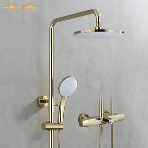 Золотистый термостатический набор для душа Водопад, смеситель для горячей и холодной воды, термостатический смеситель для ванны