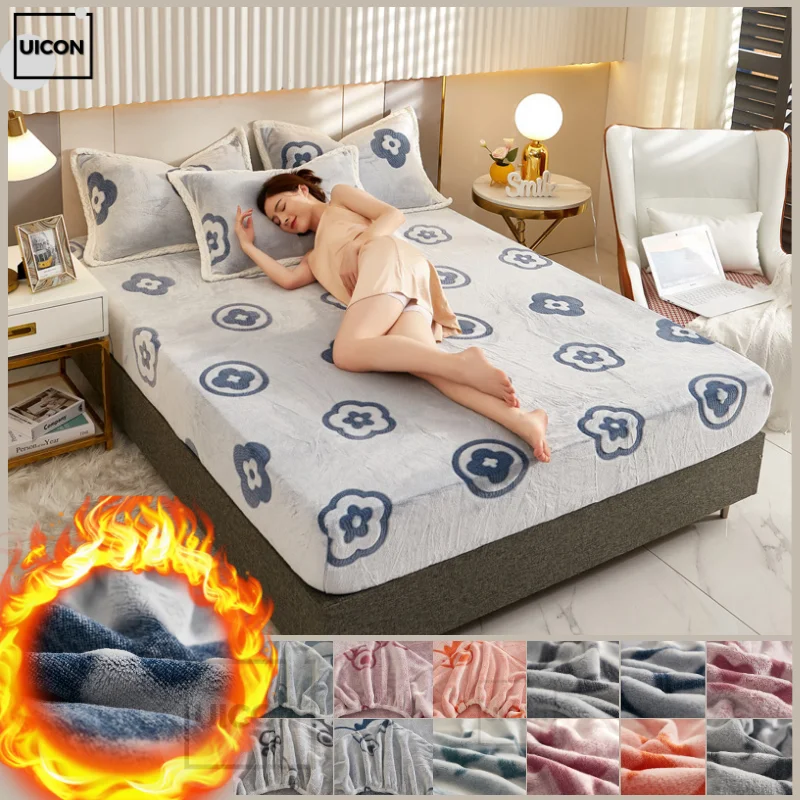 

Winter Thickened Bed Sheet Snowflake Ferret Fleece One-piece Thermal Mattress Protector Three-piece Flannel Bedspread