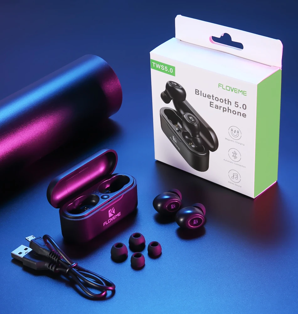 FLOVEME Bluetooth Беспроводные наушники мини TWS5.0 спортивные наушники гарнитура 3D стерео звук наушники микро зарядная коробка