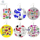 SOMESOOR модные XOXO 1920 поп деревянные висячие серьги объятия целуи пузырьки наклейки дизайн печать висячие ювелирные изделия для женщин Подарки