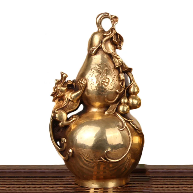 

LAOJUNLU Pure Copper Gourd Gold Toad Lucky Ornaments Feng Shui Bronze Metal Crafts, Small PiXiu gourd