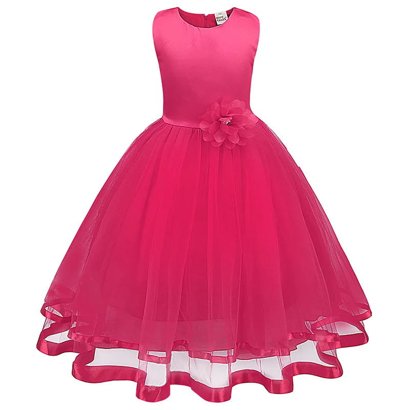 hot pink Кружевная детская одежда длиной до середины икры; От 5 до 14 лет Платья для девочек; лето г.; детская одежда; свадебное платье для девочек - Цвет: hot pink