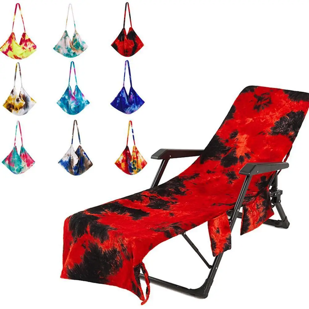 

Colorful Beach Chair Cover with Side Pockets Microfiber Chair Chair Towel Rack Tie-Dye Cover Lounge F0E4