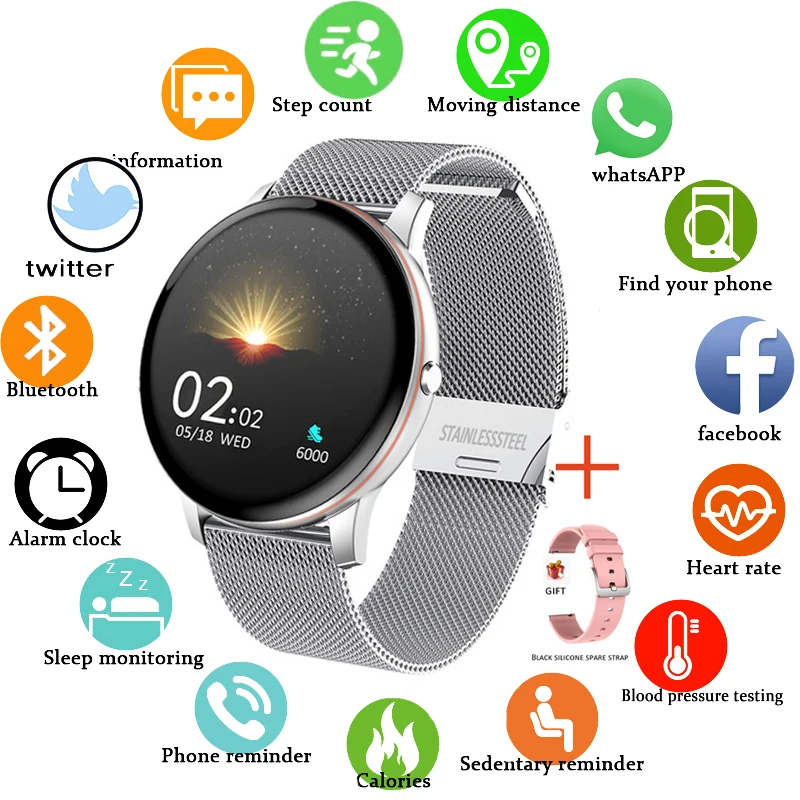 LIGE 2020 новый полный умные часы с сенсорным экраном для женщин мужчин сердечного