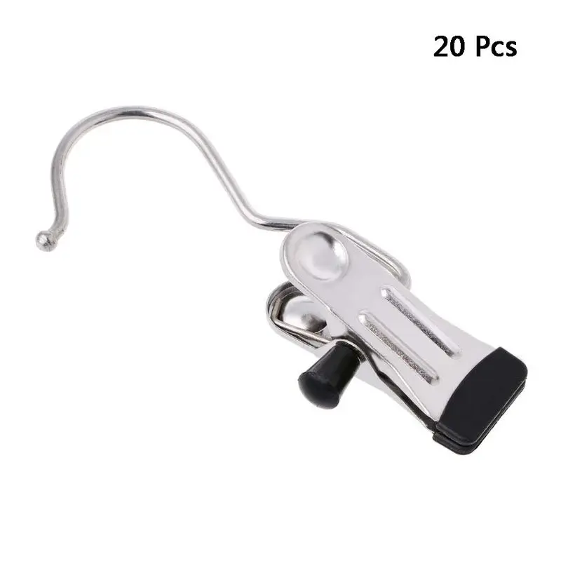 

H051 20 Pcs Portable Metal Laundry Hook Hanging Clothes Pin Boot Shoe Hanger Clips Curtain Holder Paper Binder Clips Closet