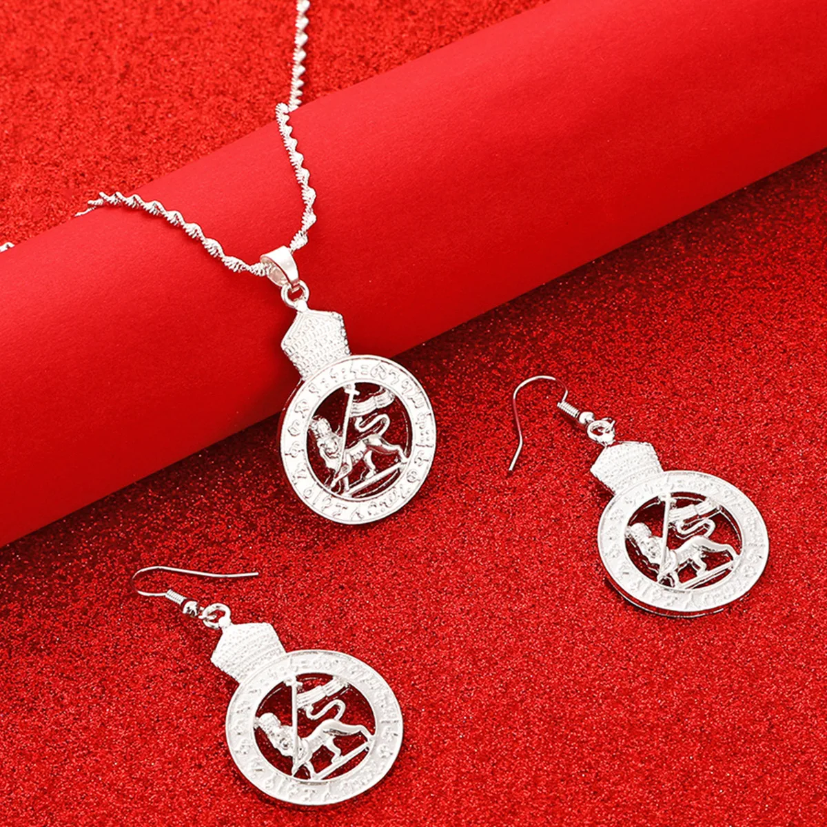 Эфиопский Лев кулон ожерелье серьги Нигерия Гана серебряный цвет африканские