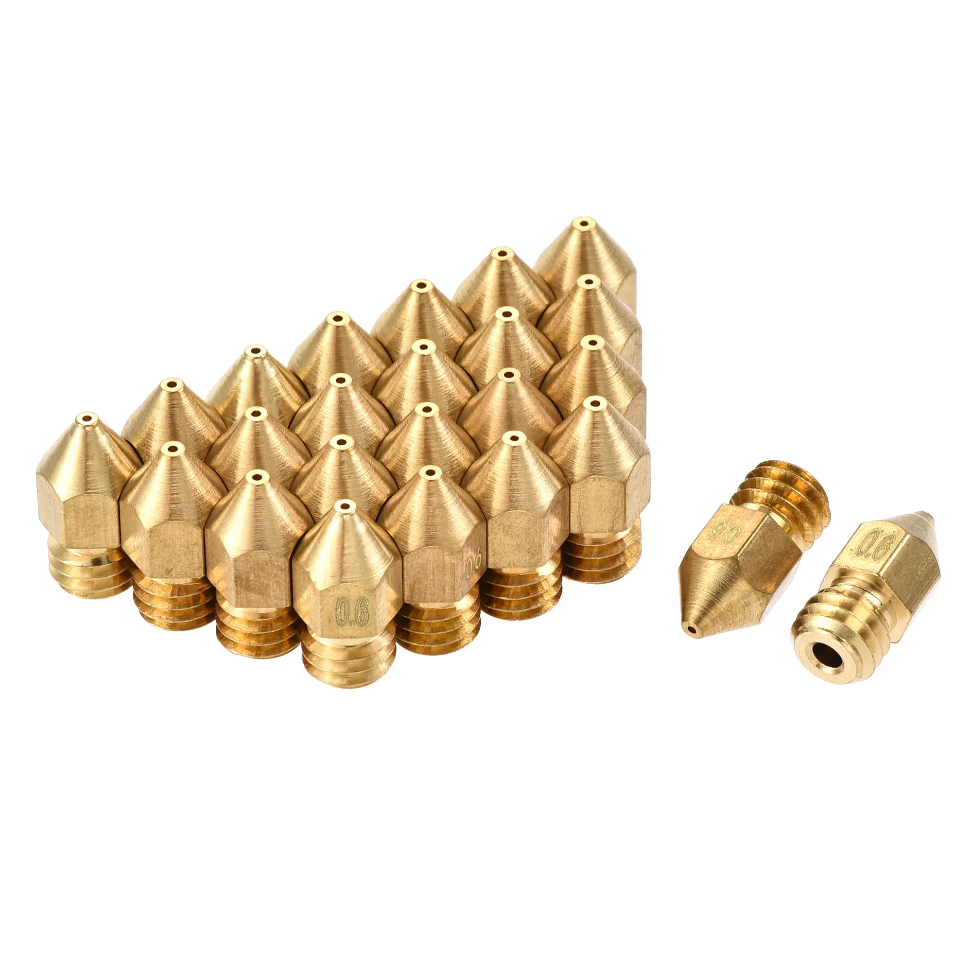 

Uxcell 0.6mm 3D Printer Nozzle, 24pcs M6 Thread for MK8 1.75mm Extruder Print, Brass