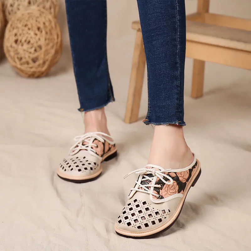 

Дышащие кожаные шлепанцы VALLU2020 с кружевным принтом