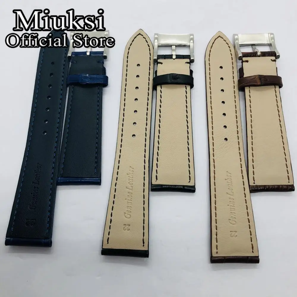 Miuksi 22mm brown black blue leather watch strap with pin buckle | Наручные часы