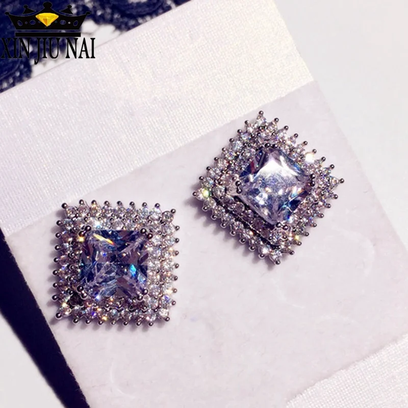 Полностью циркониевые квадратные подвески серьги для женщин очаровательные